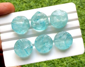 Aqua Blue Color Quartz Druzy 18 MM Round Shape Cabochon With Flat Back Gemstone 6 Pieces Lot For Handmade Jewelry, AAA+ Dyed Natural Quartz