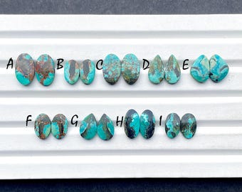 Tibetan Turquoise Pair Cabochon Loose Gemstone For Jewelry Making, AAA+ Natural Tibetan Turquoise Pair Cabochon For Earrings -  26595-26602