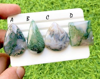 Moss Agate Cabochon Loose Gemstone For Jewelry Making, AAA+ Natural Moss Agate Cabochon For Handmade Jewelry and Wire Wrap - 35200-35203