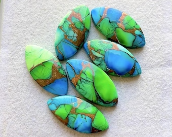 NEW 10x20 MM Green Copper Turquoise 6 Pieces Marquise Smooth Cabochon Flat Back Gemstone Lot, AAA+ Green Copper Turquoise For Jewelry Making