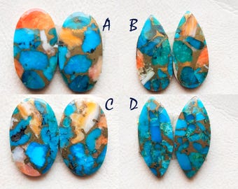 Excellent Oyster Copper Turquoise  Matching Pair Loose Gemstone For Earring Making and Handmade Jewelry - 18030-18033