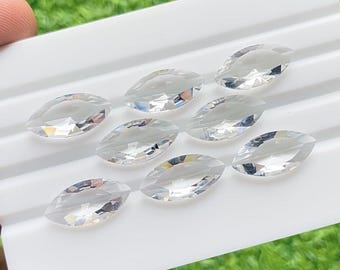 Clear Quartz 9X18 MM Faceted Marquise Shape With Pointed Back Gemstone 8 Pieces Lot For Jewelry Making, AAA+ Clear Quartz For Jewelry