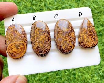 Golden Script Jasper Cabochon Loose Gemstone For Jewelry Making, AAA+ Natural Pattern Jasper For Wire Wrap & Handmade Jewelry - 35240-35243