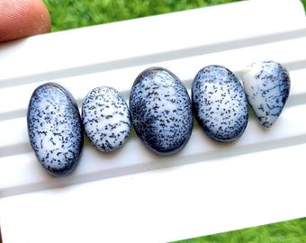 Dendritic Opal Cabochon Loose Gemstone 5 Pieces Lot | Size : 22-16 MM | AAA+ Natural Dendritic Opal For Handmade Jewelry - 27928