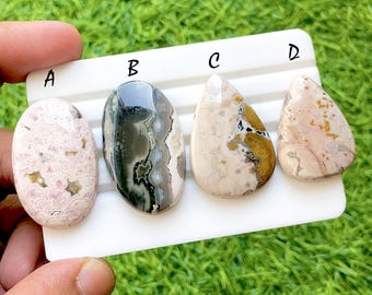 Pastel Tide Ocean Jasper Cabochon Set, Rare Floral Pattern Ocean Jasper, Designer Jewelry Making Stones, Collector Gem Lot - 35488-35491