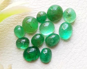EMERALD Cabochon Loose Gemstone 12 Pieces Lot For Jewelry Making | Size : 6-3 MM | Natural Emerald Cabochon For Handmade Jewelry - 19201