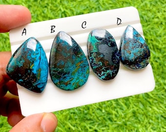 Deep Sea Azurite Chrysocolla Cabochons For Wire Wrap, Teal Blue & Copper Matrix Natural Gemstone Set For Artisan Jewelry Design -36285-36288
