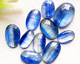Selected Bi Color Blue Kyanite Cabochon Loose Gemstone 10 Pcs Lot | Size : 13-10 MM | Natural Blue Bio Kyanite For Handmade Jewelry -16595