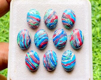 Rainbow Calsilica 10x14 MM Oval Shape Smooth Cabochon With Flat Back 10 Pieces Gemstone Lot For Jewelry Making, AAA+ Rainbow Calsilica Lot
