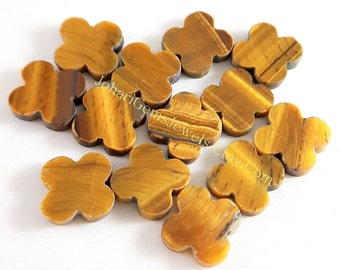 Natural Tiger's Eye Flower Shape Flat Gemstone, 10Pcs CALIBRATED 12mm Tiger's Eye For Jewelry Making, Ring, Pendant and Charms