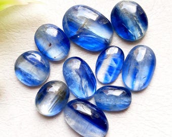 Selected Bi Color Blue Kyanite Cabochon Loose Gemstone 10 Pieces Lot | Size : 13-9 MM | AAA+ Natural Bio Kyanite For Handmade Jewelry -16593