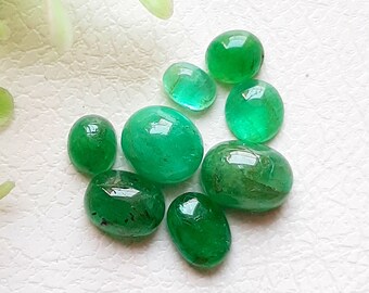 EMERALD Cabochon Loose Gemstone 8 Pieces Lot | Size : 7-5 MM | Natural Emerald For Jewelry Making - 7240