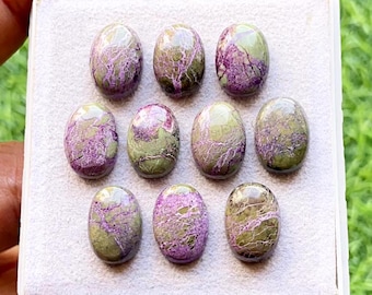 Stichtite Purpurite 10x14 MM Oval Smooth Cabochon Gemstone 10 Pieces Lot For Jewelry Making, AAA+ Stichtite Purpurite With Flat Back Lot
