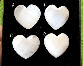 Ethereal Moon Glow Selenite Heart Cacbochon For Wire Wrap, Hand Carved Crystal Hearts For Jewelry Making, Healing Stone Decor - 37111-37114