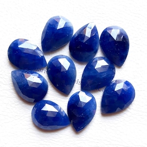 100% Natural BLUE SAPPHIRE Pear Shape Rose Cut Gemstone 10 Pieces Lot, Size : 8X12 MM | Deep Blue Sapphire With Flat Back For Jewelry Making