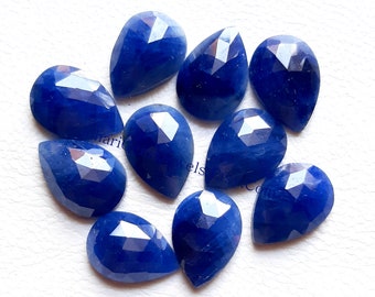 100% Natural BLUE SAPPHIRE Pear Shape Rose Cut Gemstone 10 Pieces Lot, Size : 8X12 MM | Deep Blue Sapphire With Flat Back For Jewelry Making