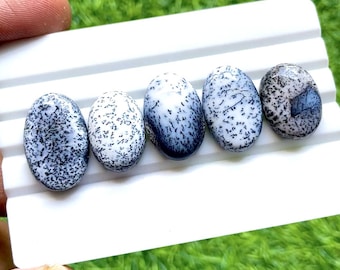 Dendritic Opal Cabochon Loose Gemstone 5 Pieces Lot | Size : 23-19 MM | AAA+ Natural Dendritic Opal For Handmade Jewelry - 27931
