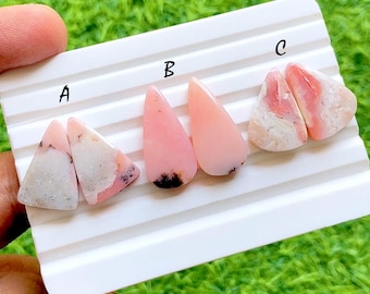 Par de cabujones de ópalo rosa fresa sueltos para joyería hecha a mano, pares de ópalos rosas naturales AAA+ a juego para pendientes - 43182-43184