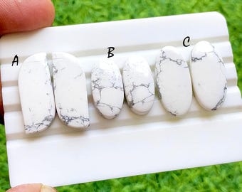 Howlite Matching Pair Cabochon Loose Gemstone For Jewelry Making, AAA+ Natural Howlite Gemstone Pair Cabochon For Earrings -  39969-39971