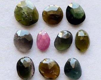 Natural Multi Tourmaline Rose Cut Flat Back Gemstone 10 Piece Lot | Size : 9-12MM | Multi Tourmaline For Handmade Jewelry, Wirewrapped- 5279