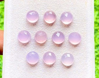 Lavender Color Chalcedony 8 MM Rose Cut Round Shape Gemstone 10 Pieces Lot, AAA+ Natural Chalcedony With Flat Back For Jewelry Making