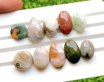 Ocean Jasper Cabochon Loose Gemstone 10 Pieces Lot For Jewelry Making | Size : 18-12 MM |  AAA+ Natural Ocean Jasper Small Size Lot - 30752