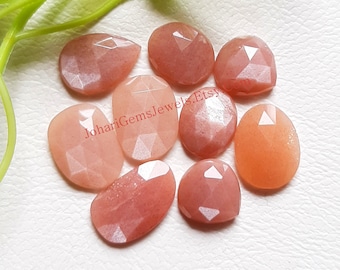 Natural Peach Moonstone Gemstone Rose Cut Slice- Peach Moonstone Rose Cut Flat Back Gemstone 10 Pieces Lot For Jewelry Making, Pendant, Ring