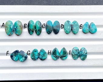 Tibetan Turquoise Pair Cabochon Loose Gemstone For Jewelry Making, AAA+ Natural Tibetan Turquoise Pair Cabochon For Earrings -  26586-26594