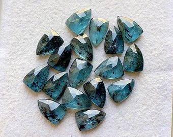 New 6X9 MM Teal Moss Kyanite 15 Pieces Shield Rosecut Flat Back Gemstone Lot, AAA+ Teal Moss Kyanite Gemstone For Handmade Jewelry Making