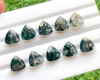 SELECTED Moss Agate 10 MM Faceted Trillion Shape With Pointed Back Gemstone 10 Pieces Lot For Jewelry Making,Moss Agate For Handmade Jewelry