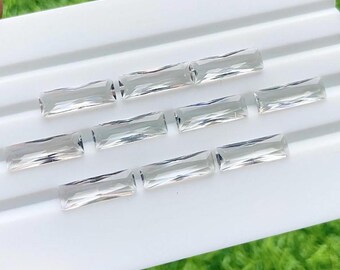 Clear Quartz 5X15 MM Faceted Rectangle Shape With Pointed Back Gemstone 10 Pieces Lot For Jewelry Making, AAA+ Clear Quartz For Jewelry
