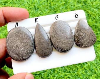 Ancient Ocean Fossil Coral Cabochon For Wire Wrap, Natural Coral Gemstone, Earthy Brown Prehistoric Pattern Stones for Jewelry - 35987-35990