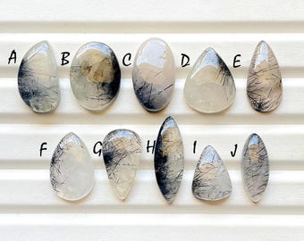 Black Rutile Quartz Cabochon Loose Gemstone For Jewelry Making, AAA+ Natural Black Rutile Quartz Cabochon For Wire Wrap - 25829-25838