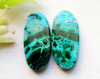 Chrysocolla Malachite Pair Cabochon Loose Gemstone For Jewelry Making, AAA+ Natural Chrysocolla Malachite Pair For Wire Wrap - 20528-20531