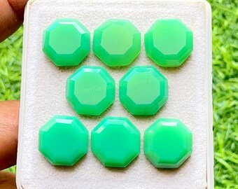 Chrysoprase 15 MM Octagon Shape Fancy Cut With Flat Back Gemstone 6 Pieces Lot For Jewelry Making, AAA+ Natural Chrysoprase Lot For Jewelry