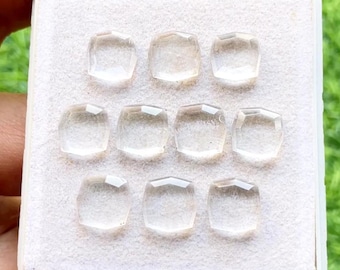 Clear Quartz Fancy Cut 10 MM Cushion Shape With Flat Back Gemstone 10 Pieces Lot, AAA+ Natural Clear Quartz Used For Jewelry Making
