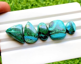 Chrysocolla Malachite Cabochon Loose Gemstone 5 Pcs Lot | Size : 21-12 MM | Natural AAA+ Chrysocolla Malachite For Handmade Jewelry - 33552