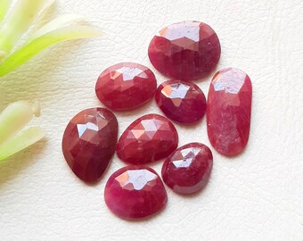 Natural Ruby Rose Cut Loose Gemstone 8 Pieces Lot For Jewelry Making | Size : 14-8 MM | 100% Natural Ruby With Flat Back For Jewelry - 20032