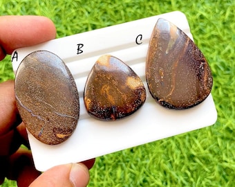 SELECTED Boulder Opal Cabochon For Wire Wrap, Natural Ironstone Fire Veins Brown Sparkle Gemstones For Jewelry Making - 36113-36115