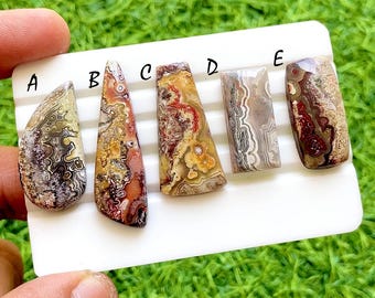 New Fordite Crazy Lace Agate Cabochon Set For Wire Wrap, Natural Fordite Crazy Lace Pattern Gemstone, Jewelry Making Supply - 38163-38167