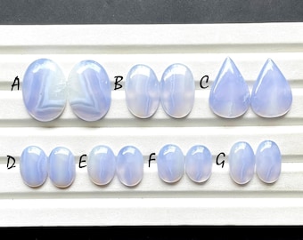 NEW Blue Lace Agate Pair Cabochon Loose Gemstone For Jewelry Making, AAA+ Natural Blue Lace Agate Matching Pair For Earrings - 27301-27307