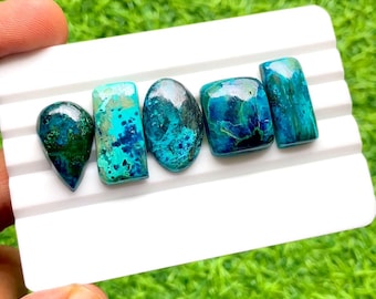 Azurite Cabochon Loose Gemstone 5 Pieces Lot For Jewelry Making | Size : 23-18 MM | AAA+ Natural Azurite For Handmade Jewelry - 27523