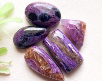 New Charoite Cabochon Loose Gemstone 5 Pieces Lot | Size : 25-20 MM | Natural Charoite Gemstone For Jewelry Making, Pendant, Gemstone  10421