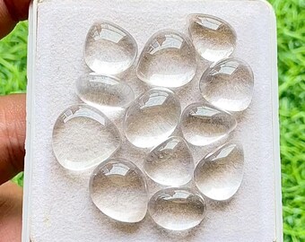 Himalayan Clear Quartz Cabochon Loose Gemstone 12 Pieces Lot For Jewelry Making | Size : 15-11 MM | Natural Clear Quartz For Jewelry - 24131