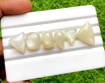 White Moonstone Cabochon Loose Gemstone 6 Pieces Lot For Jewelry Making | Size : 16-14 MM | AAA+ Natural White Moonstone For Jewelry - 30315