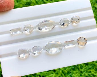 Clear Quartz Faceted Mixed Shape With Pointed Back Gemstone 10 Pieces Lot, Faceted Clear Quartz Lot For Handmade Jewelry - 37776
