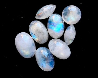 Rainbow Moonstone Cabochon Loose Gemstone 8 Pieces Lot | Size : 8-10 MM | AAA+ Ring Size Rainbow Moonstone For Handmade Jewelry - 21451