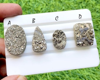 NEW Pyrite Druzy Cabochon Loose Gemstone For Jewelry Making, AAA+ Natural Pyrite Druzy For Handmade Jewelry And Wire Wrap - 34522-34525