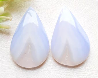 Latest Blue Lace Agate Pair Cabochon Loose Gemstone For Jewelry Making | Size : 33X21X5 MM | AAA+ Natural Gemstone Pair For Earrings - 19344