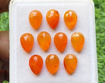 CARNELIAN Rose Cut Pear Gemstone 10 Pieces Lot | Size : 10X14 MM | AAA+ Natural Carnelian Rose Cut With Flat Back For Handmade Jewelry